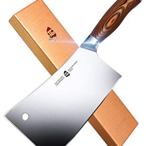 TUO Meat Cleaver - Heavy Duty Meat Chopper - High Carbon German Stainless Steel Butcher Knife - Pakkawood Handle Kitchen Chopping Knife - Gift Box - 7 - Fiery Phoenix Series