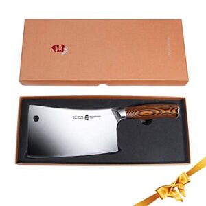 TUO Meat Cleaver - Heavy Duty Meat Chopper - High Carbon German Stainless Steel Butcher Knife - Pakkawood Handle Kitchen Chopping Knife - Gift Box - 7 - Fiery Phoenix Series