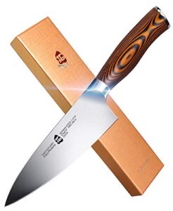 tuo chef knife- kitchen chefs knife - high carbon german stainless steel cutlery - rust resistant - pakkawood handle - luxurious gift box included - 6 - fiery phoenix series