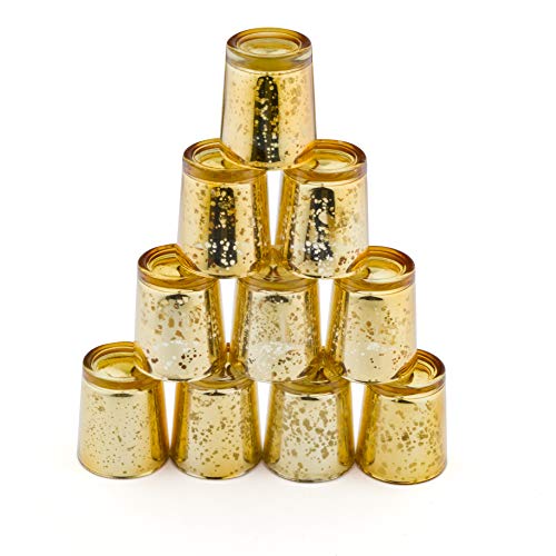 Mercury Glass Votive Candle Holders - Bulk Set of 36, Gold Candle Holders for Tables at Weddings, Parties, Special Occasions with Weighted Base ,Vintage Glow