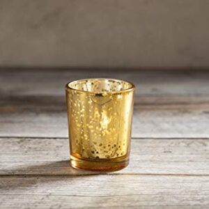 Mercury Glass Votive Candle Holders - Bulk Set of 36, Gold Candle Holders for Tables at Weddings, Parties, Special Occasions with Weighted Base ,Vintage Glow