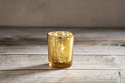 Mercury Glass Votive Candle Holders - Bulk Set of 36, Gold Candle Holders for Tables at Weddings, Parties, Special Occasions with Weighted Base ,Vintage Glow