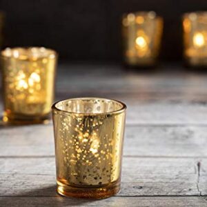 Mercury Glass Votive Candle Holders - Bulk Set of 36, Gold Candle Holders for Tables at Weddings, Parties, Special Occasions with Weighted Base ,Vintage Glow