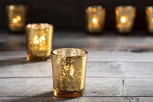 Mercury Glass Votive Candle Holders - Bulk Set of 36, Gold Candle Holders for Tables at Weddings, Parties, Special Occasions with Weighted Base ,Vintage Glow