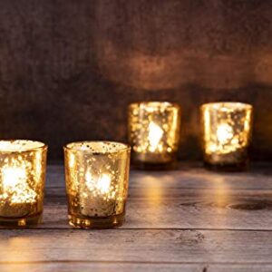 Mercury Glass Votive Candle Holders - Bulk Set of 36, Gold Candle Holders for Tables at Weddings, Parties, Special Occasions with Weighted Base ,Vintage Glow