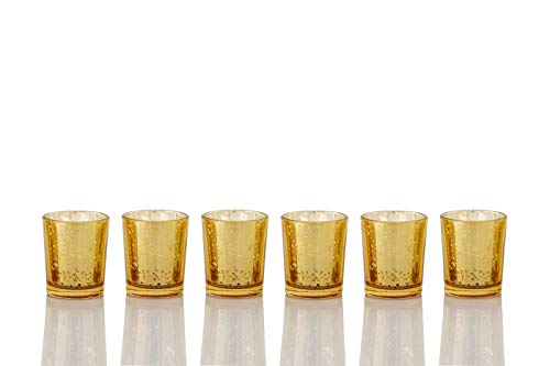 Mercury Glass Votive Candle Holders - Bulk Set of 36, Gold Candle Holders for Tables at Weddings, Parties, Special Occasions with Weighted Base ,Vintage Glow