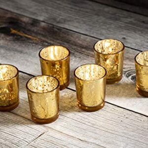 Mercury Glass Votive Candle Holders - Bulk Set of 36, Gold Candle Holders for Tables at Weddings, Parties, Special Occasions with Weighted Base ,Vintage Glow