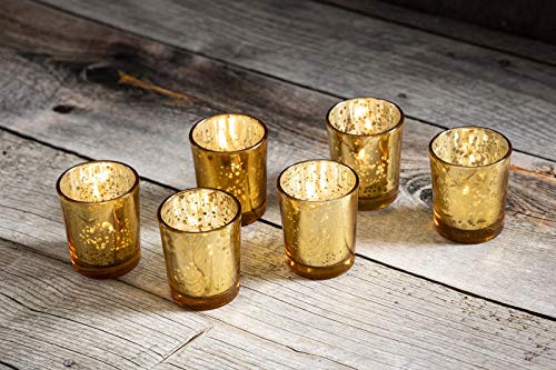 Mercury Glass Votive Candle Holders - Bulk Set of 36, Gold Candle Holders for Tables at Weddings, Parties, Special Occasions with Weighted Base ,Vintage Glow