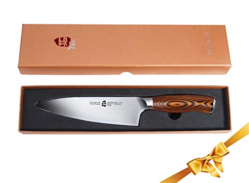 TUO Chef Knife- Kitchen Chefs Knife - High Carbon German Stainless Steel Cutlery - Rust Resistant - Pakkawood Handle - Luxurious Gift Box Included - 7 - Fiery Phoenix Series