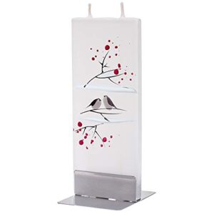 flatyz candles winter birds white candle - flat, decorative, hand painted candle gifts for women or men - 6 inches