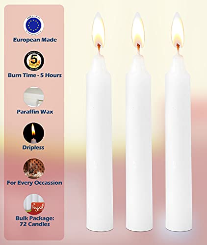 Hyoola White Candles - Short Candlesticks - 6 Inch Candle Sticks (15cm) - 5 Hour Burn Time (72 Pack), European Made