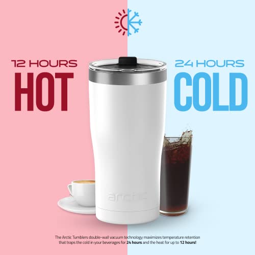 Arctic Tumblers | 30 oz Matte White Insulated Tumbler with Straw & Cleaner - Retains Temperature up to 24hrs - Non-Spill Splash Proof Lid, Double Wall Vacuum Technology, BPA Free & Built to Last