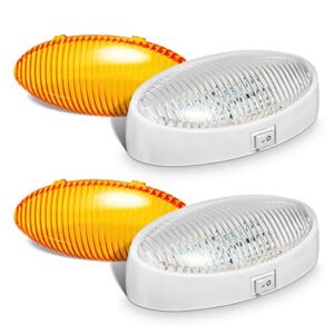 partsam 2pcs oval led rv exterior porch utility light w/on-off switch 12v lighting fixture replacement lighting for rvs, trailers, campers, 5th wheels. white base, clear and amber lens removable