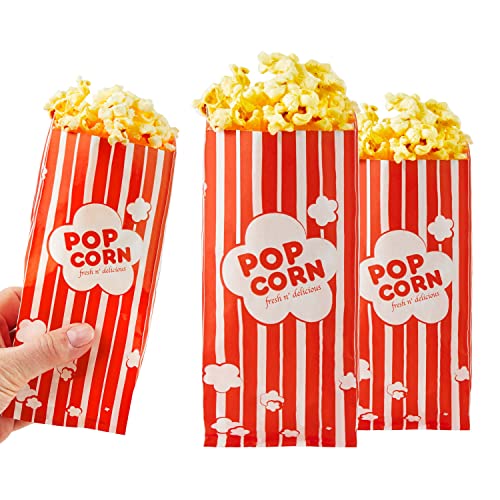 1 oz Paper Popcorn Bags Bulk (500 Pack) Small Red & White Pop-corn Bag Disposable for Carnival Themed Party, Movie Night, Halloween, Popcorn Machine Accessories & Supplies, Individual Servings