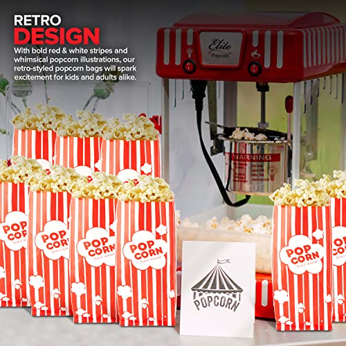 1 oz Paper Popcorn Bags Bulk (500 Pack) Small Red & White Pop-corn Bag Disposable for Carnival Themed Party, Movie Night, Halloween, Popcorn Machine Accessories & Supplies, Individual Servings