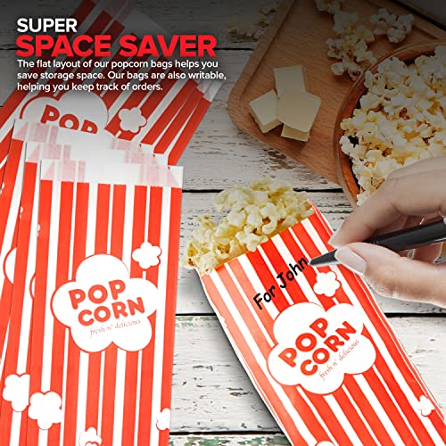 1 oz Paper Popcorn Bags Bulk (500 Pack) Small Red & White Pop-corn Bag Disposable for Carnival Themed Party, Movie Night, Halloween, Popcorn Machine Accessories & Supplies, Individual Servings