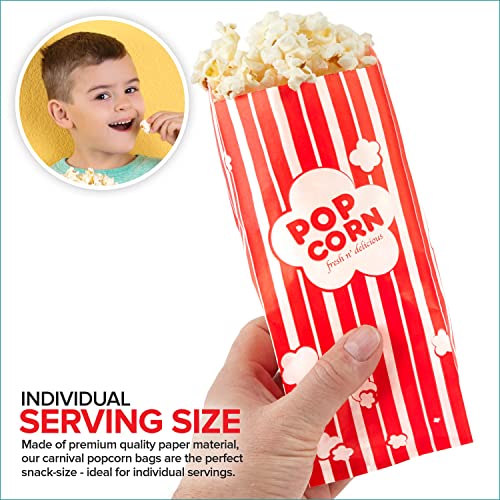 1 oz Paper Popcorn Bags Bulk (500 Pack) Small Red & White Pop-corn Bag Disposable for Carnival Themed Party, Movie Night, Halloween, Popcorn Machine Accessories & Supplies, Individual Servings