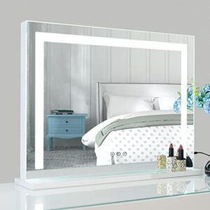 wayking vanity mirror with lights, makeup mirror with dimmiable 3 lighting modes led strip, wall-mounted and tabletop mirror with usb charging port (l22.83 x h17.32 inch)