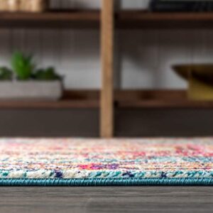 JONATHAN Y BMF100A-8 Bohemian Flair Boho Vintage Traditional Medallion Indoor Area-Rug Floral Easy-Cleaning High Traffic Bedroom Kitchen Living Room Non Shedding, 8 ft x 10 ft, Blue/Red