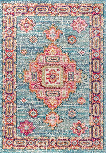 JONATHAN Y BMF100A-8 Bohemian Flair Boho Vintage Traditional Medallion Indoor Area-Rug Floral Easy-Cleaning High Traffic Bedroom Kitchen Living Room Non Shedding, 8 ft x 10 ft, Blue/Red