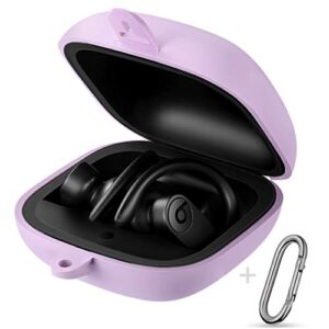 geak portable powerbeats pro case, 360° protection shockproof soft silicone cover with keychain compatible for beats powerbeats pro 2019, lavender