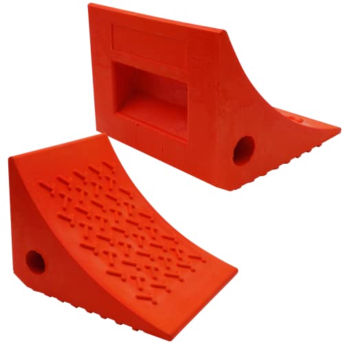 SECURITYMAN Heavy Duty Wheel Chocks (2 Pack) - Durable, Non-Slip, Solid Rubber Wheel Chocks for Boat Trailers, RV, Truck, Camper - Perfect on All Surfaces and in All Weather - Orange