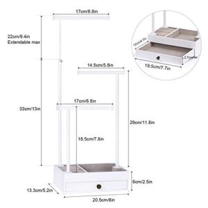 Love-KANKEI Necklace Holder Jewelry Tree Stand Adjustable Height with Large Storage for Necklaces Bracelets Earring Rings Drawer Jewelry Organizer Jewelry Display White and White