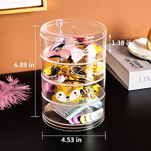 Stratalife Hair Accessories Organizer Acrylic Jewelry Organizer Hair Tie Container Small Jewelry Box 4 Layers Storage Box Hair Accessory Container Rotatable Organizer Drawer for Women Girls