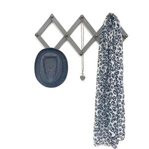 the nifty nook wall mounted wood expandable accordian coat rack hanger 10 metal pegs - 24" length (gray)