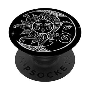vintage bohemian black base sun and moon in mystical hug popsockets popgrip: swappable grip for phones & tablets