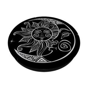 Vintage Bohemian Black base Sun and Moon in Mystical Hug PopSockets PopGrip: Swappable Grip for Phones & Tablets