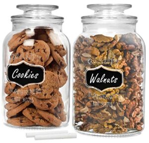 estilo round glass canister jars with airtight lids ideal for cookies, candies, cereal, includes chalkboard labels and chalk-1/2 gallon (set of 2), clear