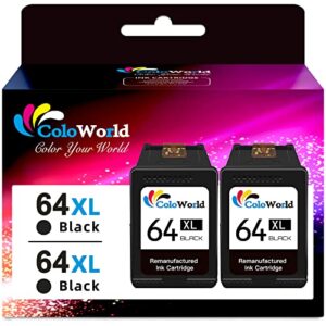 coloworld for hp 64xl black ink cartridge for hp64xl black compatible for hp envy photo 7855 7155 6255 7164 6222 6252 7134 7830 7864 7800 6230 6220 6234 7120 7858 tango, inspire 7955e printer