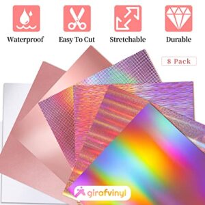 GIRAFVINYL Holographic Vinyl Rose Gold Permanent Vinyl Adhesive Vinyl for cricut 12” X 12” 6Pcs Vinyl for Decor,Car,Home,Tumblers