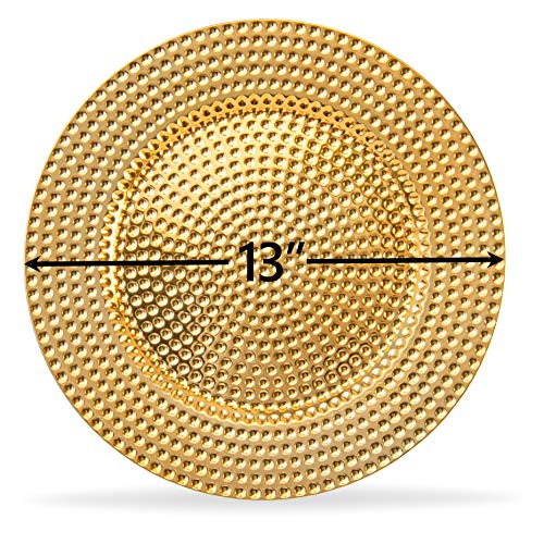 Home Collectives 13 Inch Round Elegant Serve ware Charger Plates with Matching Napkin Rings, Wedding, Dinner party, Event - Choose from our Variety of Styles and Quanties (6, Hammered Gold)