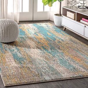jonathan y ctp106a-3 contemporary pop modern abstract vintage waterfall blue/brown/orange 3 ft. x 5 ft. area-rug, bohemian,easy-cleaning,forbedroom,kitchen,livingroom, non shedding