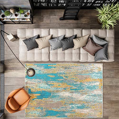 JONATHAN Y CTP106A-3 Contemporary POP Modern Abstract Vintage Waterfall Blue/Brown/Orange 3 ft. x 5 ft. Area-Rug, Bohemian,Easy-Cleaning,ForBedroom,Kitchen,LivingRoom, Non Shedding