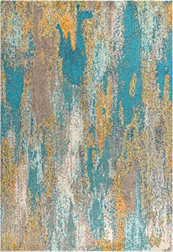 JONATHAN Y CTP106A-3 Contemporary POP Modern Abstract Vintage Waterfall Blue/Brown/Orange 3 ft. x 5 ft. Area-Rug, Bohemian,Easy-Cleaning,ForBedroom,Kitchen,LivingRoom, Non Shedding