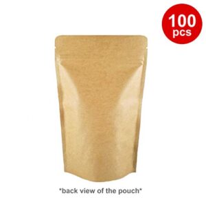 Kraft Stand Up Bags Pouches with Window & Zipper for Food Storage 5" x 8" x 2.7" (Up to 4oz) 100 pcs