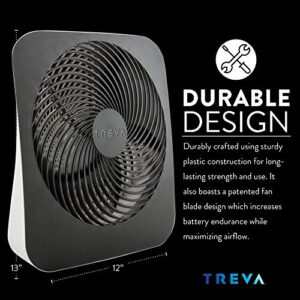 Treva 10-Inch Portable Desktop Battery Fan, Powered by Battery and/or AC Adapter - Air Circulating with 2 Cooling Speeds - 2 Pack