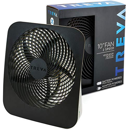 Treva 10-Inch Portable Desktop Battery Fan, Powered by Battery and/or AC Adapter - Air Circulating with 2 Cooling Speeds - 2 Pack