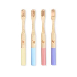 native birds kids bamboo toothbrush with soft bristles, set of 4 eco friendly toothbrushes, bpa free, designed in ukraine