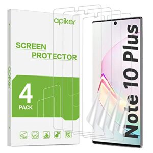 apiker 4 pack screen protector compatible with samsung galaxy note 10 plus, soft tpu film support fingerprint sensor