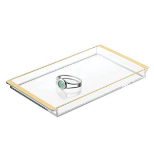 mDesign Plastic Bathroom Counter Tray and Organizer - Perfume, Guest Hand Towel, Makeup, and Accessory Holder Tray for Bathroom Countertop and Vanity - Petal Collection - Clear/Soft Brass