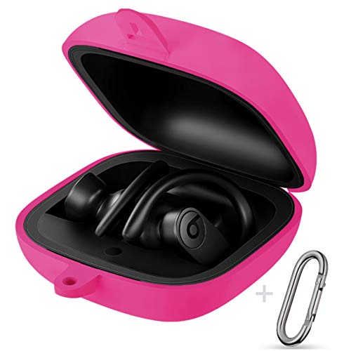 GEAK Portable Powerbeats Pro Case, 360° Protection Shockproof Soft Silicone Cover with Keychain Compatible for Beats Powerbeats Pro 2019, Rose Pink