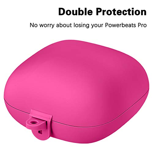 GEAK Portable Powerbeats Pro Case, 360° Protection Shockproof Soft Silicone Cover with Keychain Compatible for Beats Powerbeats Pro 2019, Rose Pink