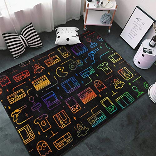 NiYoung Game Video Gaming Pattern Black Kitchen Rugs, Bedroom Livingroom Sitting-Room Mat, Floor Pad Rugs Standing Mat, Kids Children Play Mat Bath Mat, Throw Rugs Runner Exercise Mat