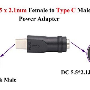 AAOTOKK Type C Power Adapter Type C USB Male to DC 5.5x2.1mm Female Connector Charge Barrel Jack Power Adapter Type C USB 5V Connector for Type C USB Charging Device (2Pack-Type c)