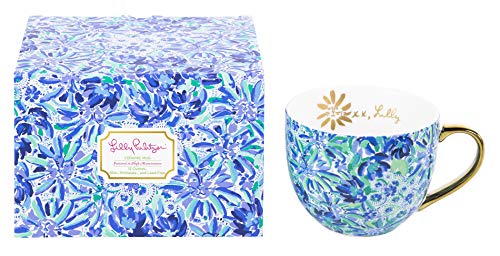 Lilly Pulitzer Gold Handle Ceramic Mug 12 Ounce Blue