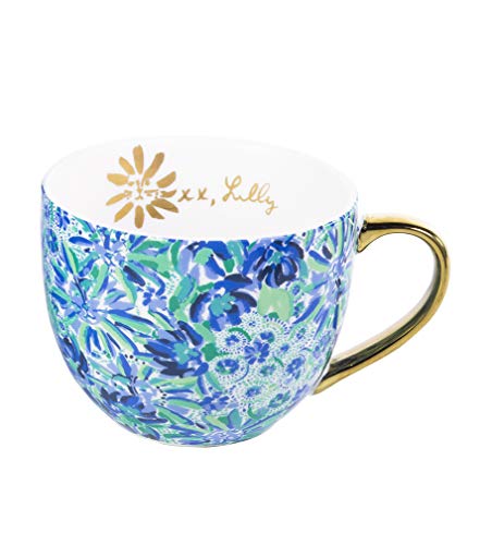 Lilly Pulitzer Gold Handle Ceramic Mug 12 Ounce Blue